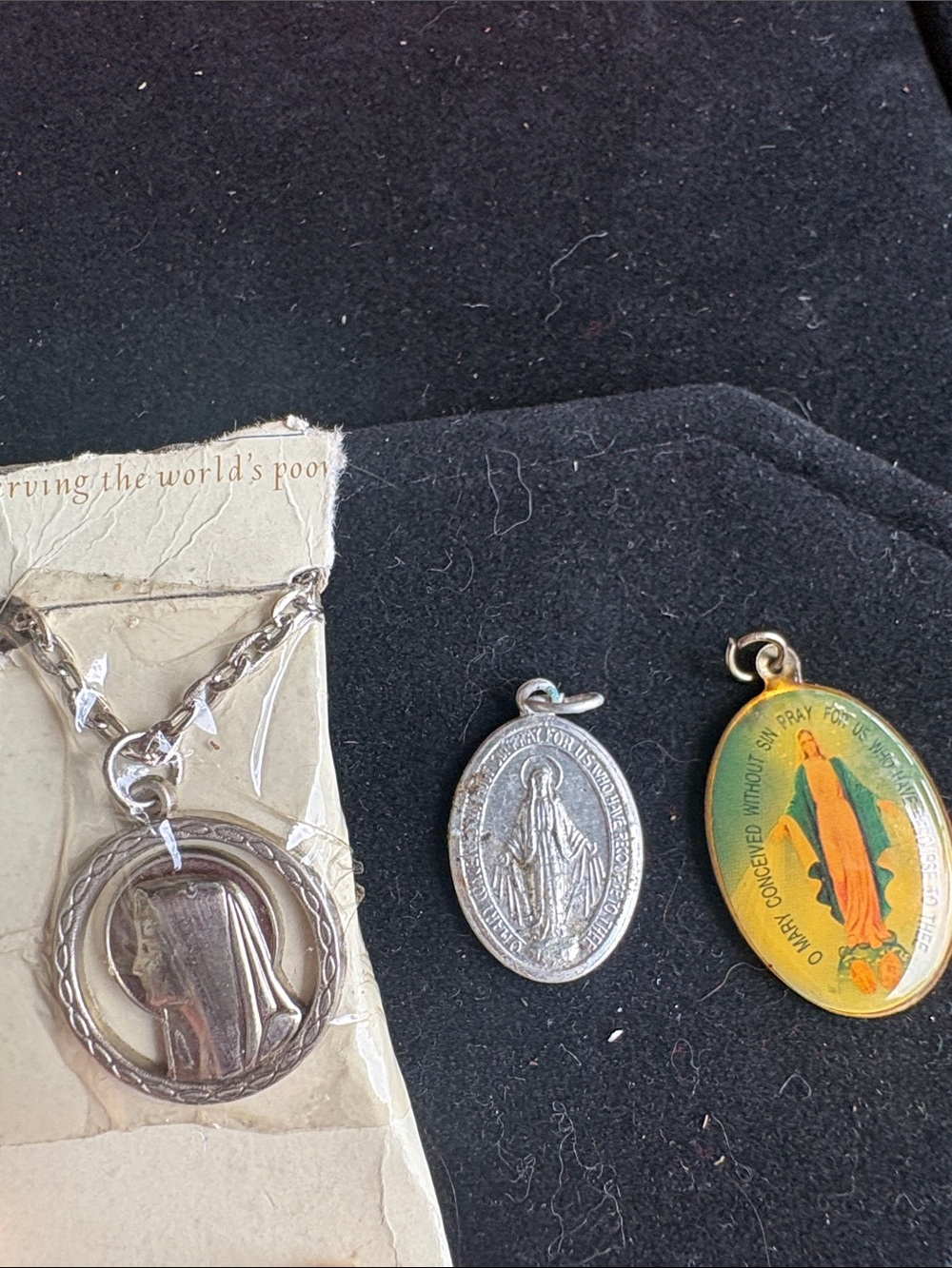 Vintage Set of 3 Blessed Mother Pendant One includes Chain Never Opened